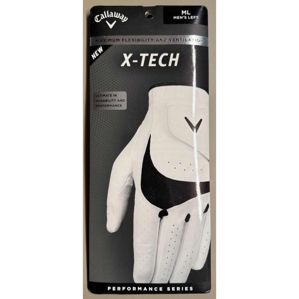 Callaway Golf Men's X-Tech Gloves -Size ML/Left - White/Black Performance Series